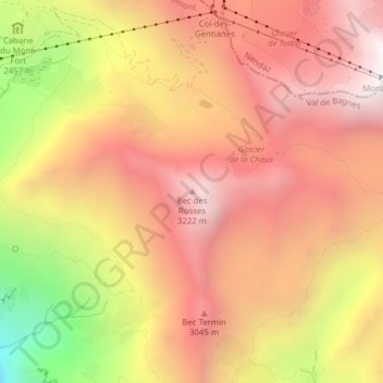 Mappa topografica Bec des Rosses, altitudine, rilievo