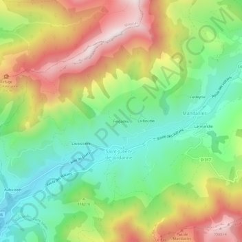 Mappa topografica Felgadou, altitudine, rilievo