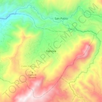 Mappa topografica Génova, altitudine, rilievo