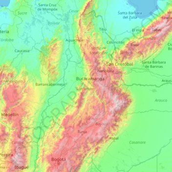 Mappa topografica Santander, altitudine, rilievo