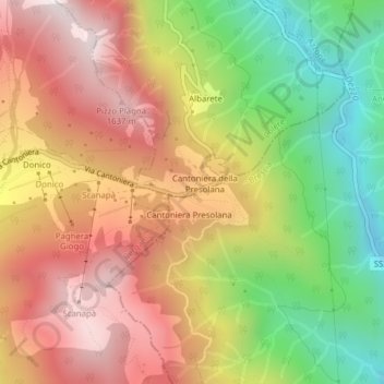 Mappa topografica Passo della Presolana, altitudine, rilievo