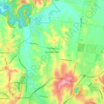 Mappa topografica Chirnside Park, altitudine, rilievo