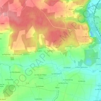 Mappa topografica Queneleu, altitudine, rilievo