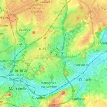 Mappa topografica Gilly, altitudine, rilievo