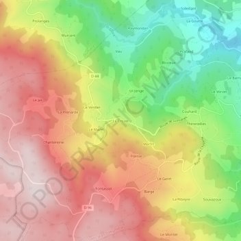 Mappa topografica Le Crozet, altitudine, rilievo