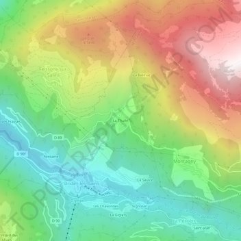 Mappa topografica La Thuile, altitudine, rilievo