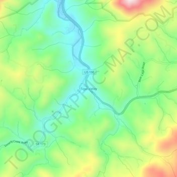 Mappa topografica Tiger Valley, altitudine, rilievo
