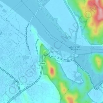 Mappa topografica Ghodbunder, altitudine, rilievo