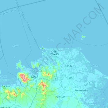 Mappa topografica Roxas City, altitudine, rilievo