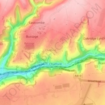 Mappa topografica Chalford Hill, altitudine, rilievo