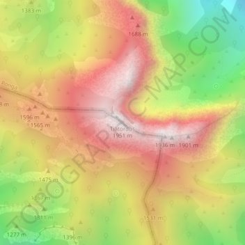 Mappa topografica Tiatordos, altitudine, rilievo
