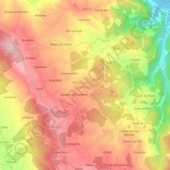Mappa topografica Frazoeira, altitudine, rilievo