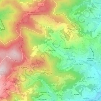 Mappa topografica Le Barthelemy, altitudine, rilievo