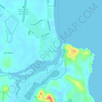Mappa topografica Evans Head, altitudine, rilievo