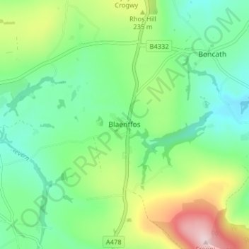 Mappa topografica Blaenffos, altitudine, rilievo