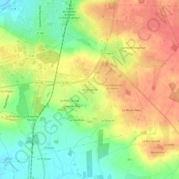 Mappa topografica Les Fougères, altitudine, rilievo