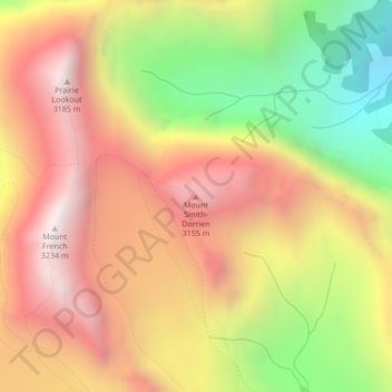 Mappa topografica Mount Smith-Dorrien, altitudine, rilievo