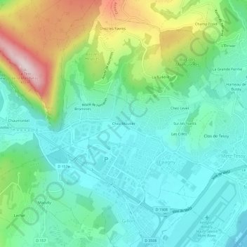 Mappa topografica Chez Moutier, altitudine, rilievo