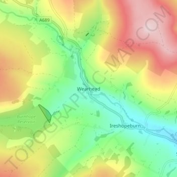 Mappa topografica Wearhead, altitudine, rilievo