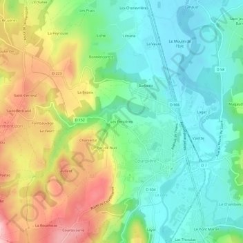Mappa topografica Les Percières, altitudine, rilievo