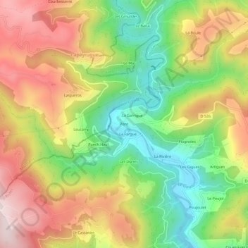 Mappa topografica Pons, altitudine, rilievo