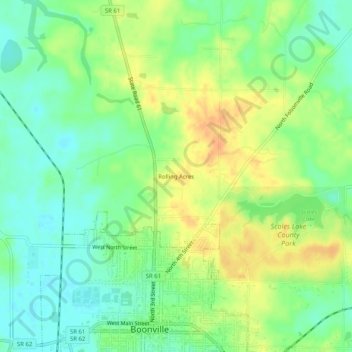 Mappa topografica Rolling Acres, altitudine, rilievo