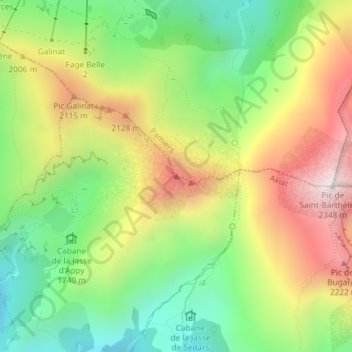Mappa topografica Pic de Girabal, altitudine, rilievo