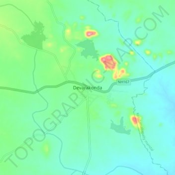 Mappa topografica Devarakonda, altitudine, rilievo