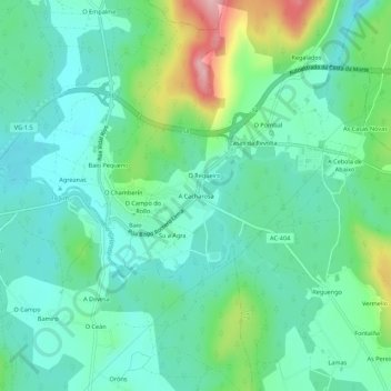 Mappa topografica A Cacharosa, altitudine, rilievo