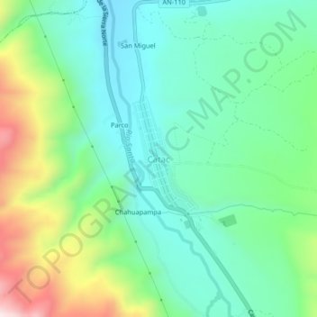 Mappa topografica Catac, altitudine, rilievo