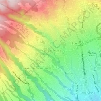 Mappa topografica Tetela Del Monte, altitudine, rilievo