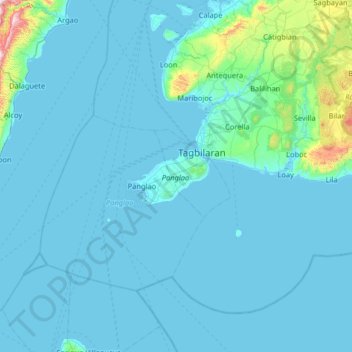 Mappa topografica Panglao Island, altitudine, rilievo
