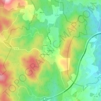 Mappa topografica Vedrenne, altitudine, rilievo