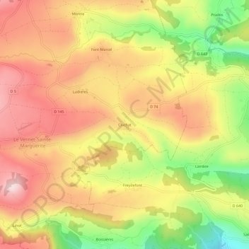 Mappa topografica Cluchat, altitudine, rilievo