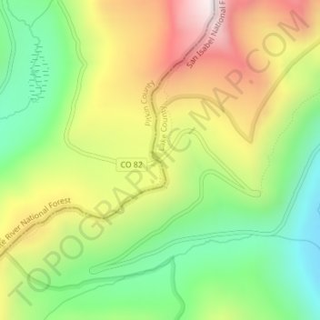 Mappa topografica Independence Pass, altitudine, rilievo