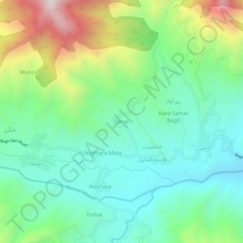 Mappa topografica Derai, altitudine, rilievo