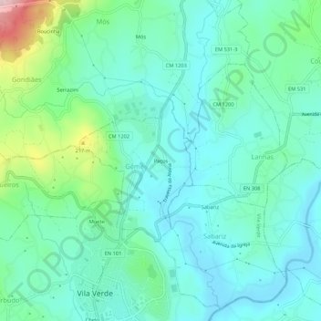 Mappa topografica Paços, altitudine, rilievo
