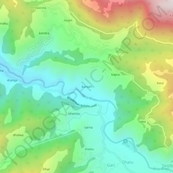 Mappa topografica kursari, altitudine, rilievo
