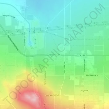 Mappa topografica Pearblossom, altitudine, rilievo