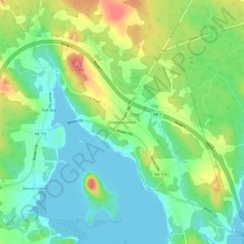 Mappa topografica Simpson Corner, altitudine, rilievo