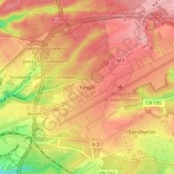 Mappa topografica Findel, altitudine, rilievo