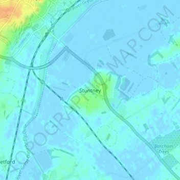 Mappa topografica Stuntney, altitudine, rilievo