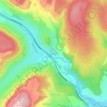Mappa topografica Le Voyen, altitudine, rilievo