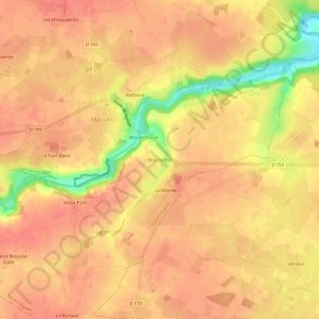 Mappa topografica Vaucouleur, altitudine, rilievo