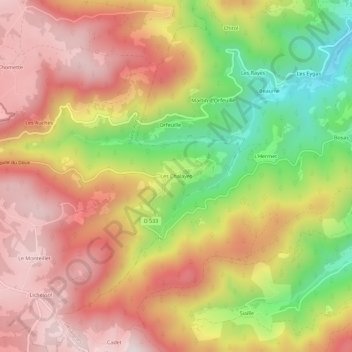 Mappa topografica Les Chalayes, altitudine, rilievo