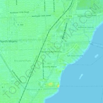 Mappa topografica Baywinds Apartments, altitudine, rilievo