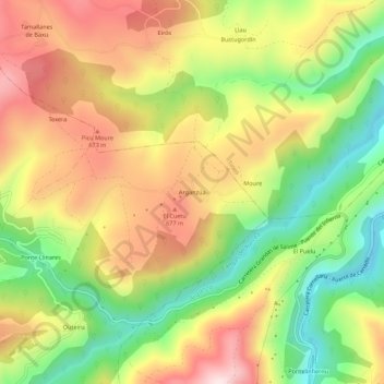 Mappa topografica Arganzúa, altitudine, rilievo