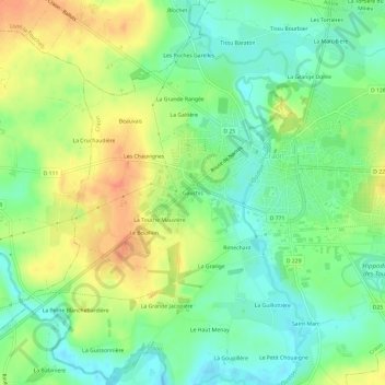 Mappa topografica Gauchis, altitudine, rilievo