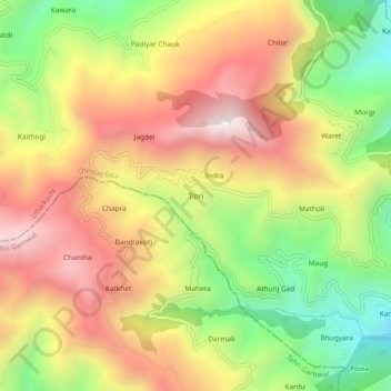 Mappa topografica Tipri, altitudine, rilievo