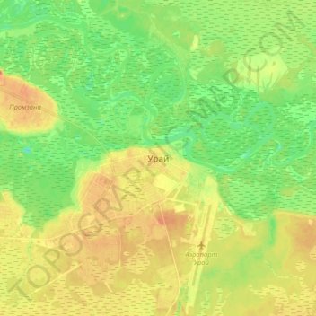 Mappa topografica Урай, altitudine, rilievo